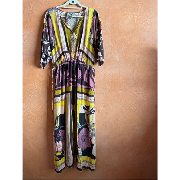 Johnny Was Dresses & Skirts - Johnny Was Echo Thalia 100% Silk Floral Maxi Dress XL Boho V-Neck